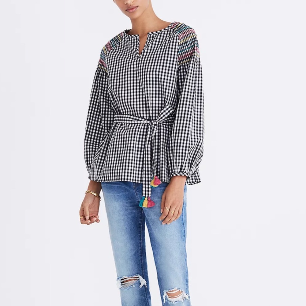 Madewell Smocked Gingham Top